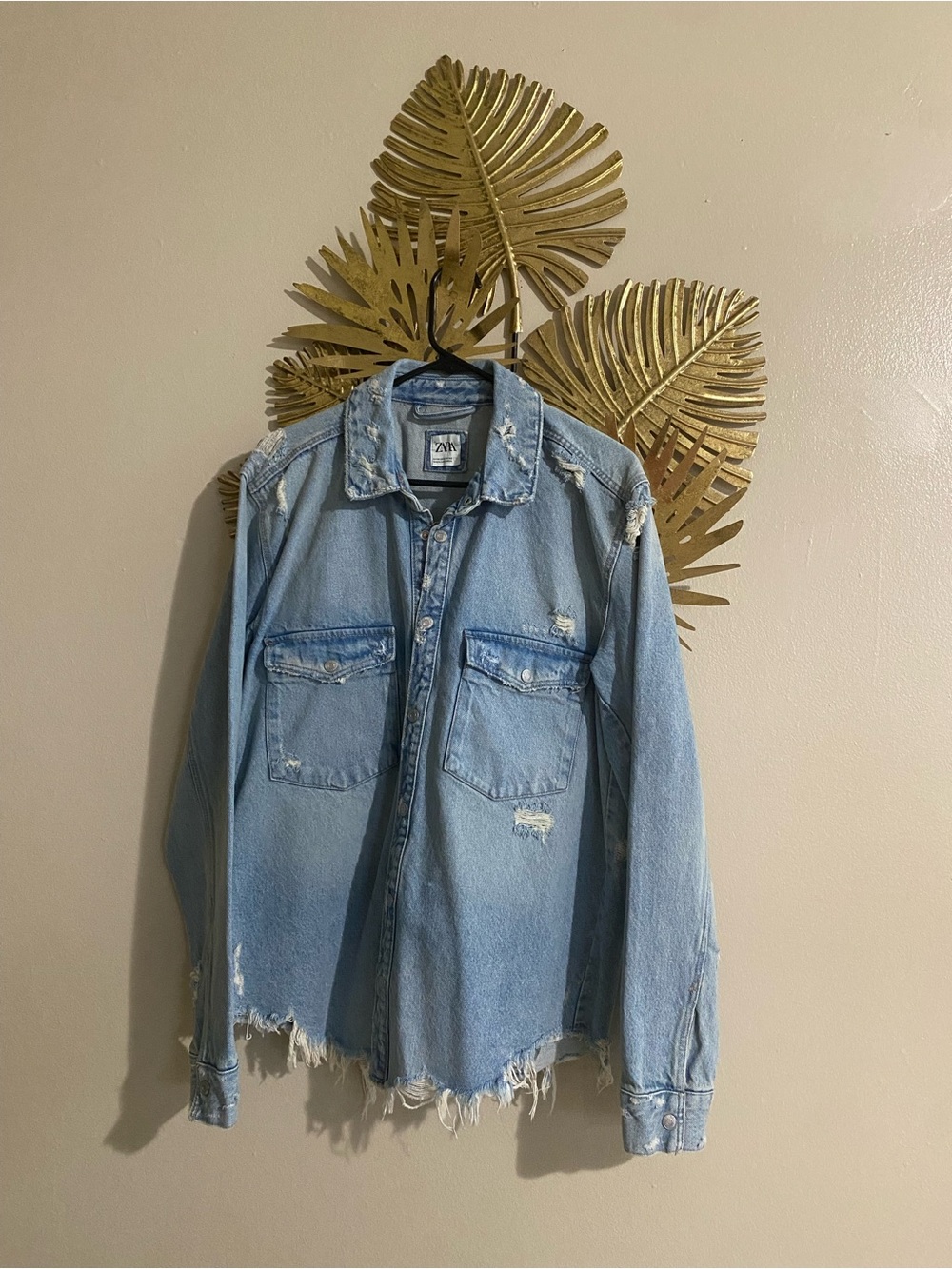 Zara Light Wash Distressed Denim Jacket
